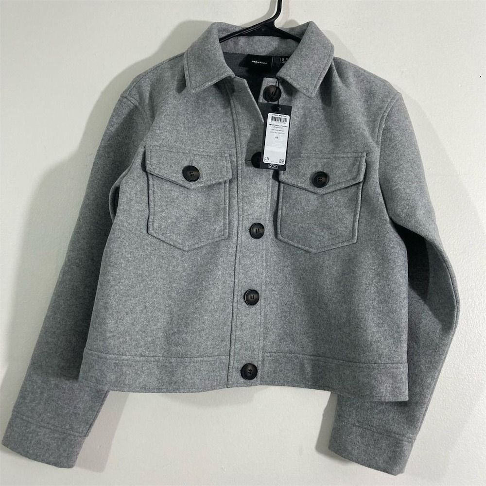 Vero Moda Women's XS Short Gray Jacket Button-Up Casual Fall Coat Crop
